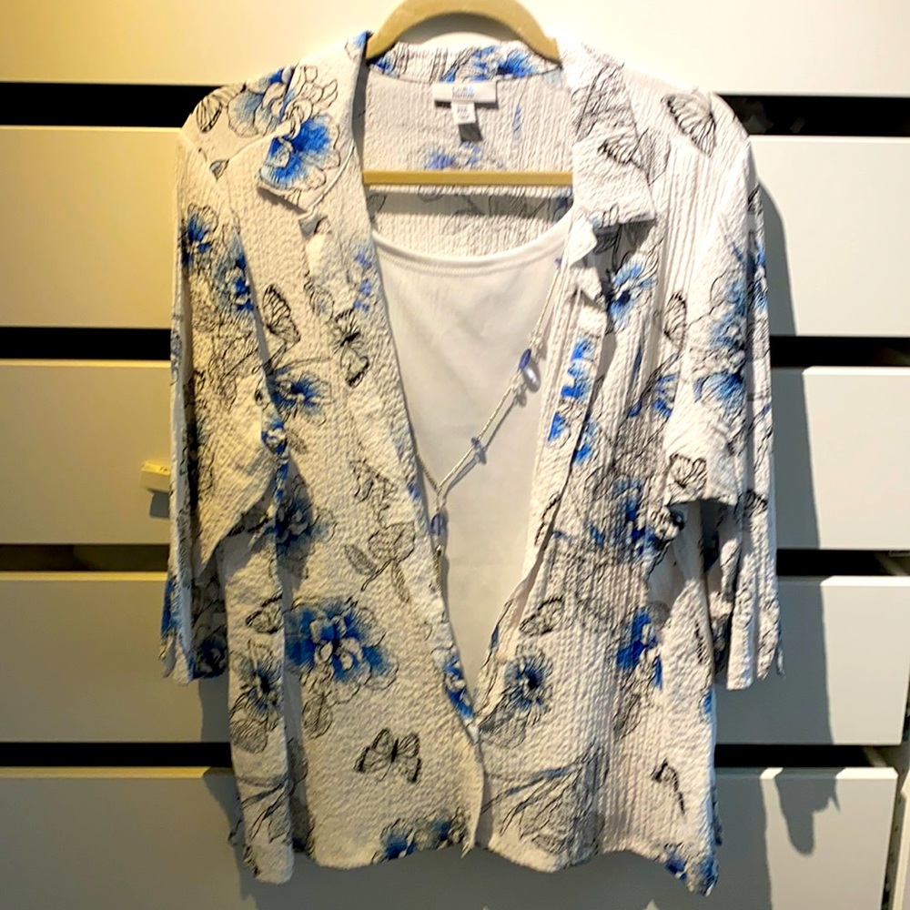 Button down blouse with faux tank